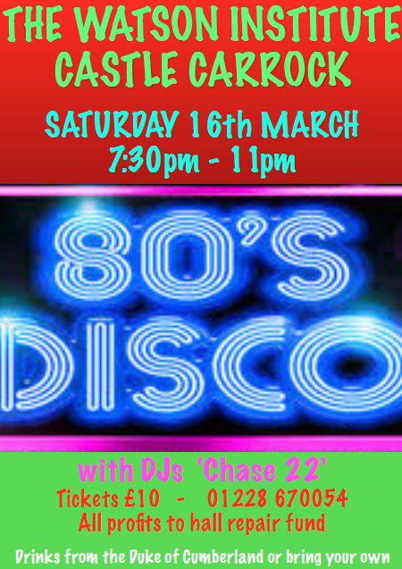 80s Disco in The Watson Institute on Saturday March 16th